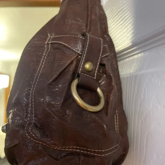 Kathy Van Zeeland Brown and Gold Shoulder Bag with Slouchy Silhouette - Picture 8 of 12